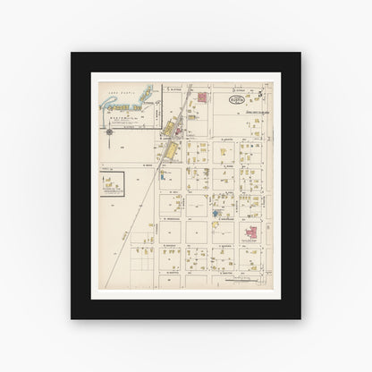 Old map wall art mockup — black gallery frame with white mat — Sanborn Fire Insurance Map from Eustis, Lake County, Florida (1922), Sheet #0005