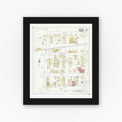 Old map wall art mockup — black gallery frame with white mat — Sanborn Fire Insurance Map from Conneaut, Ashtabula County, Ohio (1919), Sheet #0005