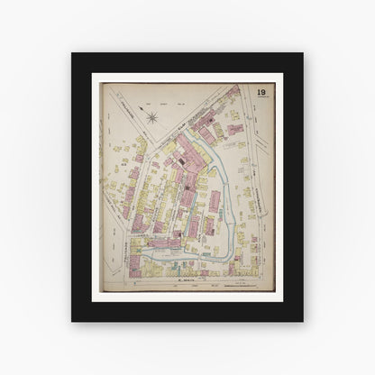 Old map wall art mockup — black gallery frame with white mat — Sanborn Fire Insurance Map from Yonkers, Westchester County, New York (1886), Sheet #0019