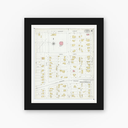 Old map wall art mockup — black gallery frame with white mat — Sanborn Fire Insurance Map from Canton, Fulton County, Illinois (1902), Sheet #0004