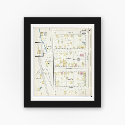 Old map wall art mockup — black gallery frame with white mat — Sanborn Fire Insurance Map from Cassopolis, Cass County, Michigan (1892), Sheet #0002