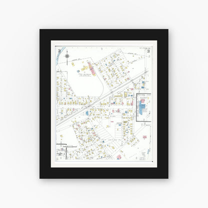 Old map wall art mockup — black gallery frame with white mat — Sanborn Fire Insurance Map from West Jefferson, Madison County, Ohio (1952), Sheet #0003
