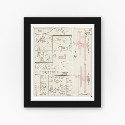 Old map wall art mockup — black gallery frame with white mat — Sanborn Fire Insurance Map from Canton, Stark County, Ohio (1887), Sheet #0017