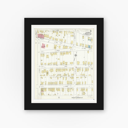 Old map wall art mockup — black gallery frame with white mat — Sanborn Fire Insurance Map from Nanticoke, Luzerne County, Pennsylvania (1912), Sheet #0004