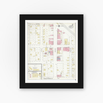 Old map wall art mockup — black gallery frame with white mat — Sanborn Fire Insurance Map from Witt, Montgomery County, Illinois (1914), Sheet #0002