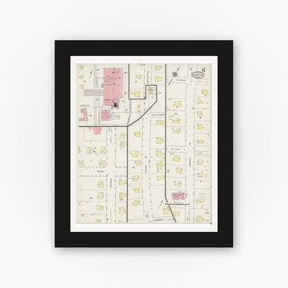 Old map wall art mockup — black gallery frame with white mat — Sanborn Fire Insurance Map from Sanford, Lee County, North Carolina (1915), Sheet #0006