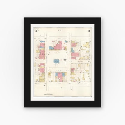 Old map wall art mockup — black gallery frame with white mat — Sanborn Fire Insurance Map from Goliad, Goliad County, Texas (1944), Sheet #0002