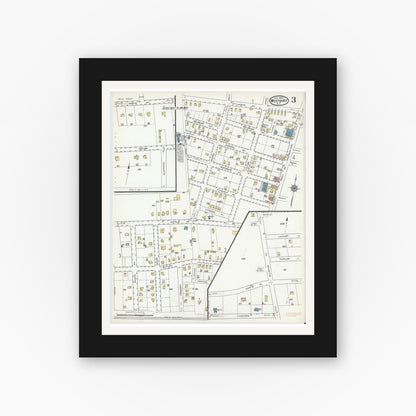 Old map wall art mockup — black gallery frame with white mat — Sanborn Fire Insurance Map from Westbury, Nassau County, New York (1920), Sheet #0003
