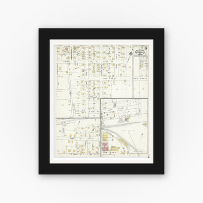 Old map wall art mockup — black gallery frame with white mat — Sanborn Fire Insurance Map from McGregor, McLennan County, Texas (1915), Sheet #0006