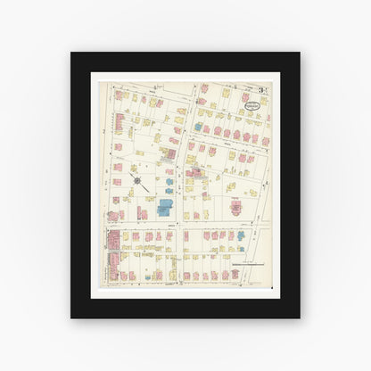 Old map wall art mockup — black gallery frame with white mat — Sanborn Fire Insurance Map from Perkasie, Bucks County, Pennsylvania (1913), Sheet #0003