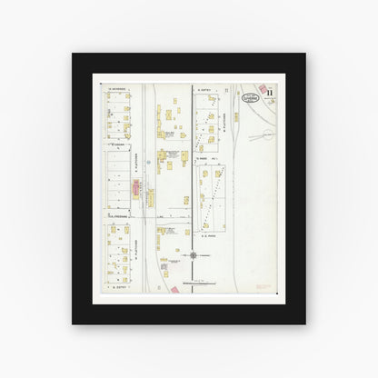 Old map wall art mockup — black gallery frame with white mat — Sanborn Fire Insurance Map from Luverne, Rock County, Minnesota (1921), Sheet #0011
