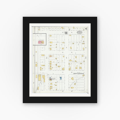 Old map wall art mockup — black gallery frame with white mat — Sanborn Fire Insurance Map from Perham, Otter Tail County, Minnesota (1904), Sheet #0004