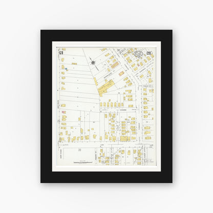 Old map wall art mockup — black gallery frame with white mat — Sanborn Fire Insurance Map from Elyria, Lorain County, Ohio (1925), Sheet #0021