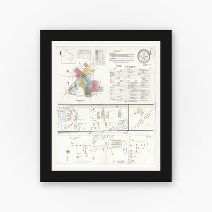 Old map wall art mockup — black gallery frame with white mat — Sanborn Fire Insurance Map from Kilgore, Gregg County, Texas (1936), Sheet #0001
