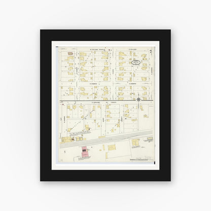 Old map wall art mockup — black gallery frame with white mat — Sanborn Fire Insurance Map from Ada, Hardin County, Ohio (1910), Sheet #0007