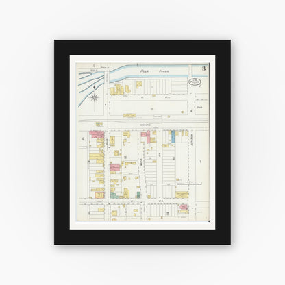 Old map wall art mockup — black gallery frame with white mat — Sanborn Fire Insurance Map from Pulaski, Pulaski County, Virginia (1898), Sheet #0003