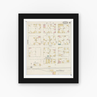 Old map wall art mockup — black gallery frame with white mat — Sanborn Fire Insurance Map from Trenton, Clinton County, Illinois (1893), Sheet #0002
