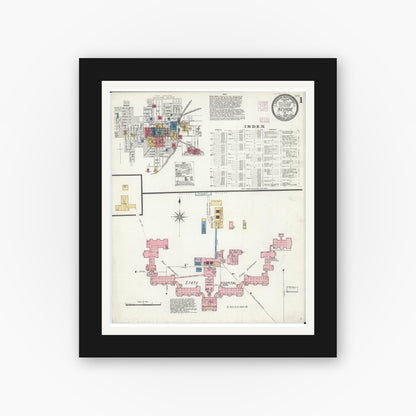 Old map wall art mockup — black gallery frame with white mat — Sanborn Fire Insurance Map from Nevada, Vernon County, Missouri (1906) - Complete Map Set