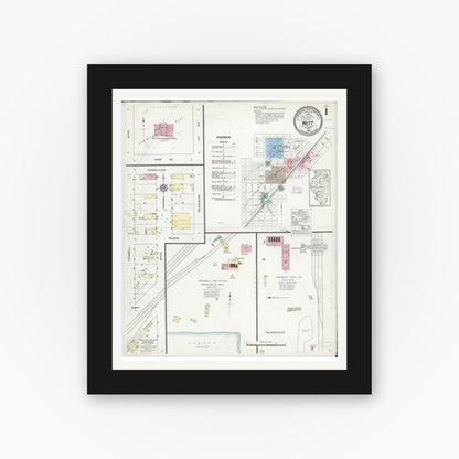 Old map wall art mockup — black gallery frame with white mat — Sanborn Fire Insurance Map from Witt, Montgomery County, Illinois (1914), Sheet #0001