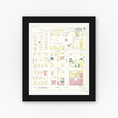 Old map wall art mockup — black gallery frame with white mat — Sanborn Fire Insurance Map from Washington, Washington County, Iowa (1909), Sheet #0003
