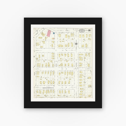 Old map wall art mockup — black gallery frame with white mat — Sanborn Fire Insurance Map from Kaukauna, Outagamie County, Wisconsin (1913), Sheet #0016