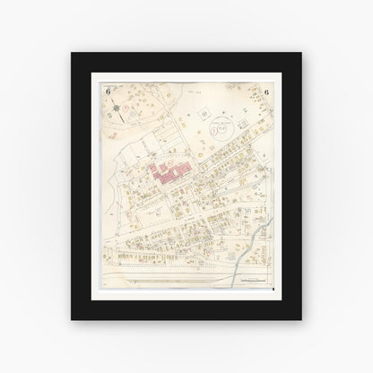 Old map wall art mockup — black gallery frame with white mat — Sanborn Fire Insurance Map from Gladewater, Gregg County, Texas (1938), Sheet #0006