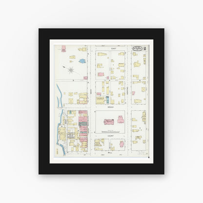 Old map wall art mockup — black gallery frame with white mat — Sanborn Fire Insurance Map from Ridgway, Elk County, Pennsylvania (1892), Sheet #0002