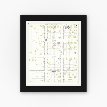 Old map wall art mockup — black gallery frame with white mat — Sanborn Fire Insurance Map from Sigourney, Kiokuk County, Iowa (1916), Sheet #0004