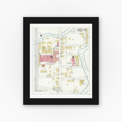 Old map wall art mockup — black gallery frame with white mat — Sanborn Fire Insurance Map from Hyde Park, Norfolk County, Massachusetts (1917), Sheet #0011