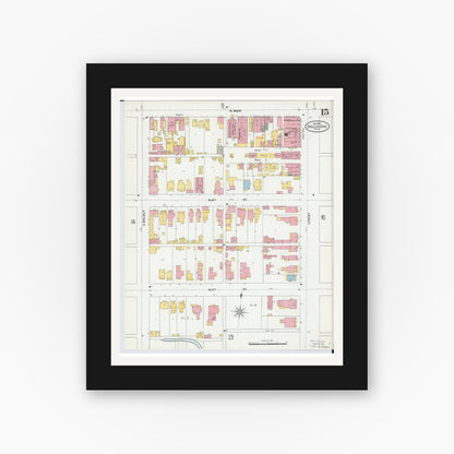 Old map wall art mockup — black gallery frame with white mat — Sanborn Fire Insurance Map from Chillicothe, Ross County, Ohio (1900), Sheet #0015