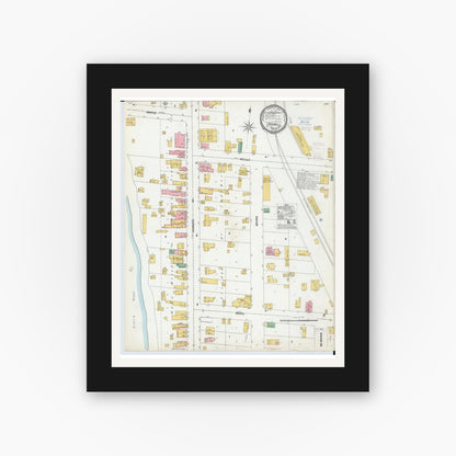 Old map wall art mockup — black gallery frame with white mat — Sanborn Fire Insurance Map from Croswell, Sanilac County, Michigan (1900), Sheet #0001