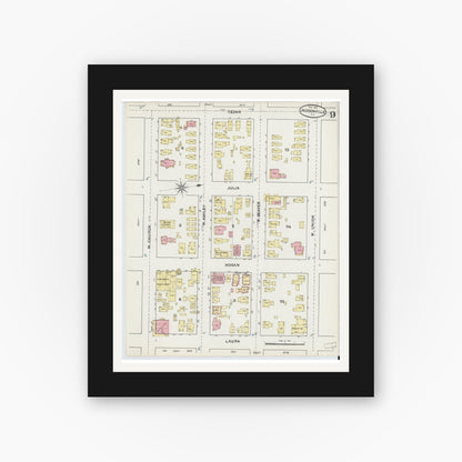 Old map wall art mockup — black gallery frame with white mat — Sanborn Fire Insurance Map from Jacksonville, Duval County, Florida (1891), Sheet #0009