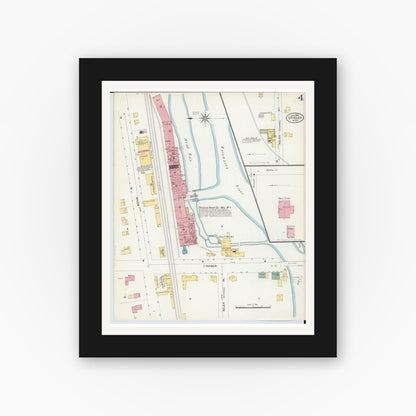 Old map wall art mockup — black gallery frame with white mat — Sanborn Fire Insurance Map from Otsego, Allegan County, Michigan (1906), Sheet #0004