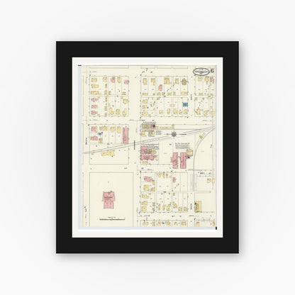 Old map wall art mockup — black gallery frame with white mat — Sanborn Fire Insurance Map from Tipp City, Miami County, Ohio (1911), Sheet #0006