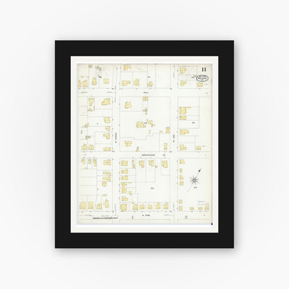 Old map wall art mockup — black gallery frame with white mat — Sanborn Fire Insurance Map from Wilson, Wilson County, North Carolina (1908), Sheet #0011
