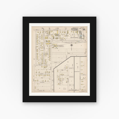 Old map wall art mockup — black gallery frame with white mat — Sanborn Fire Insurance Map from Fort Myers, Lee County, Florida (1922), Sheet #0014