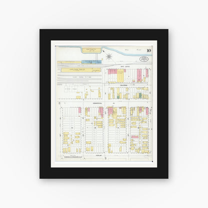 Old map wall art mockup — black gallery frame with white mat — Sanborn Fire Insurance Map from Cairo, Alexander County, Illinois (1901), Sheet #0010