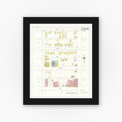 Old map wall art mockup — black gallery frame with white mat — Sanborn Fire Insurance Map from El Centro, Imperial County, California (1922), Sheet #0006