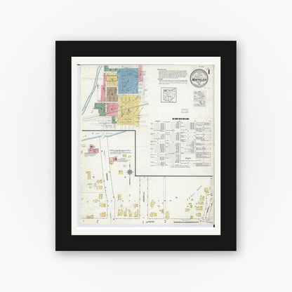 Old map wall art mockup — black gallery frame with white mat — Sanborn Fire Insurance Map from Montpelier, Williams County, Ohio (1916) - Complete Map Set