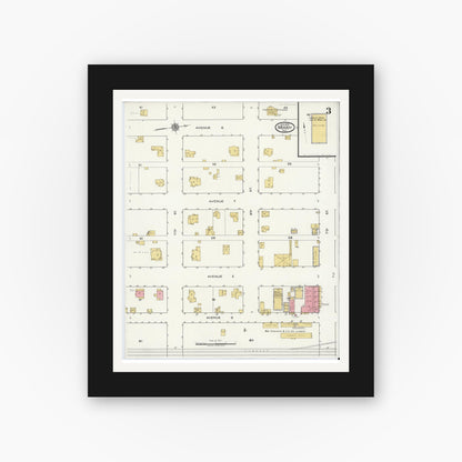 Old map wall art mockup — black gallery frame with white mat — Sanborn Fire Insurance Map from Moody, McLennan County, Texas (1920), Sheet #0003