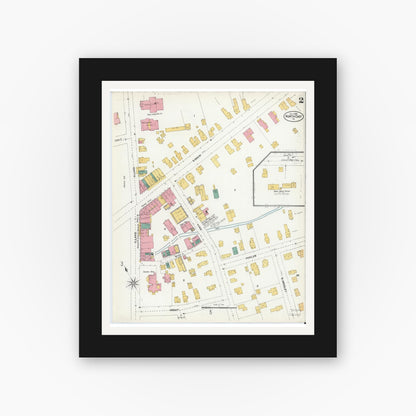 Old map wall art mockup — black gallery frame with white mat — Sanborn Fire Insurance Map from North East, Erie County, Pennsylvania (1905), Sheet #0002