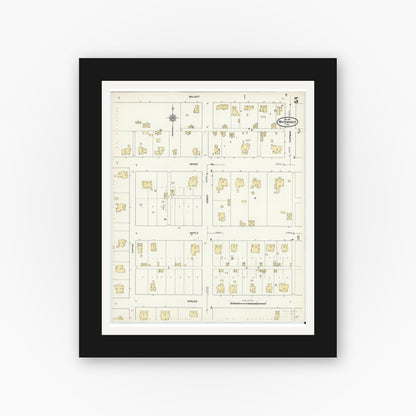 Old map wall art mockup — black gallery frame with white mat — Sanborn Fire Insurance Map from Whitewright, Grayson County, Texas (1912), Sheet #0005