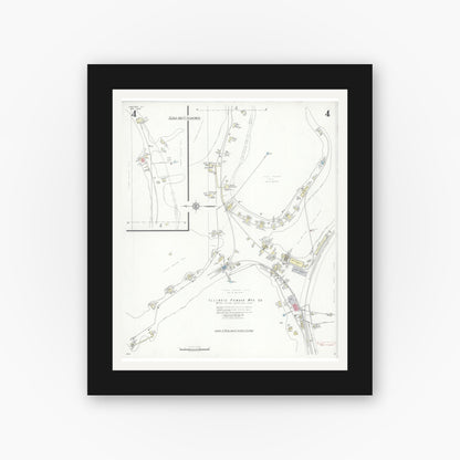 Old map wall art mockup — black gallery frame with white mat — Sanborn Fire Insurance Map from Grafton, Jersey County, Illinois (1936), Sheet #0004