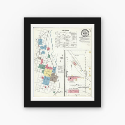 Old map wall art mockup — black gallery frame with white mat — Sanborn Fire Insurance Map from Neosho, Newton County, Missouri (1909) - Complete Map Set