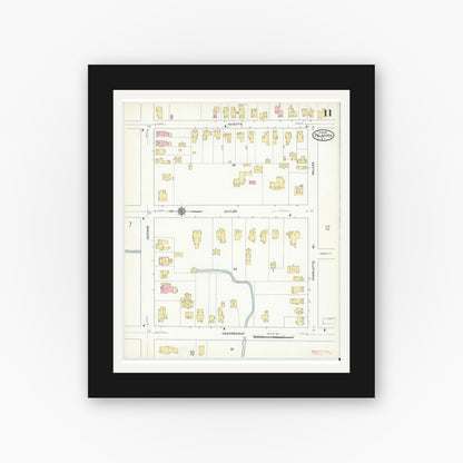 Old map wall art mockup — black gallery frame with white mat — Sanborn Fire Insurance Map from Palmyra, Wayne County, New York (1912), Sheet #0011
