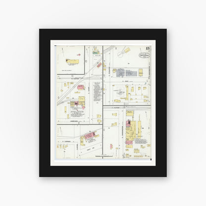 Old map wall art mockup — black gallery frame with white mat — Sanborn Fire Insurance Map from Circleville, Pickaway County, Ohio (1899), Sheet #0013