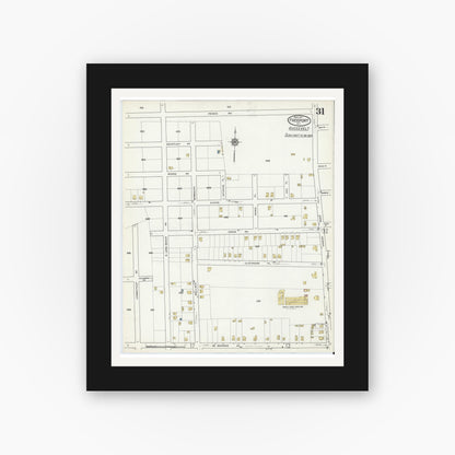 Old map wall art mockup — black gallery frame with white mat — Sanborn Fire Insurance Map from Freeport, Nassau County, New York (1917), Sheet #0031