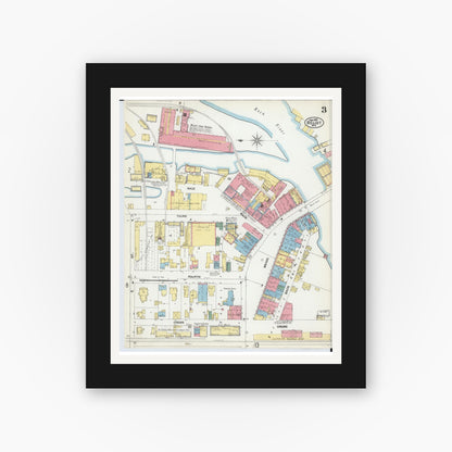 Old map wall art mockup — black gallery frame with white mat — Sanborn Fire Insurance Map from Beloit, Rock County, Wisconsin (1902), Sheet #0003