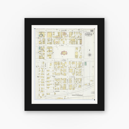 Old map wall art mockup — black gallery frame with white mat — Sanborn Fire Insurance Map from Ishpeming, Marquette County, Michigan (1897), Sheet #0013