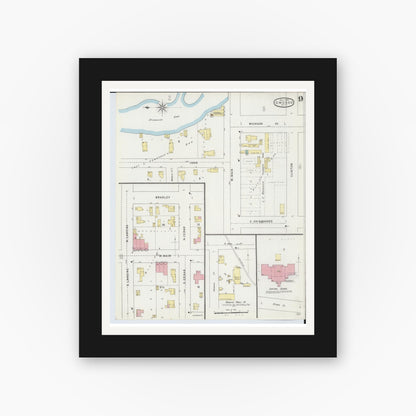 Old map wall art mockup — black gallery frame with white mat — Sanborn Fire Insurance Map from Owosso, Shiawassee County, Michigan (1894), Sheet #0009